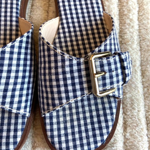 J Crew Gretchen gingham buckle slides / slip-on shoes, Womens size 6, EUC - Picture 4 of 7